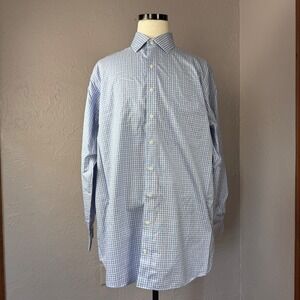 Rochester Mens 17 1/2 36/37 Eqyptian Cotton Long Sleeve Button Down Blue Plaid